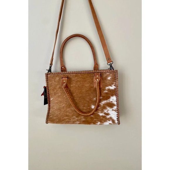 SENTIMENTAL WAYS COWHIDE TOTE BAG